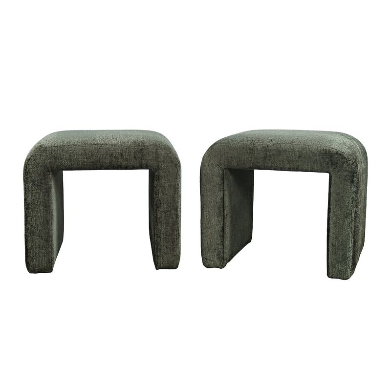 Jofran Modern Curved Upholstered Waterfall Jacquard Petite Ottoman Bench - Set of 2