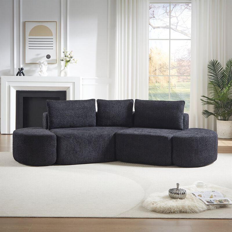 Clihome 106.3-inch V-Shape Modular Sectional Sofa with Throw Pillows, Ottomans,Black image number 1