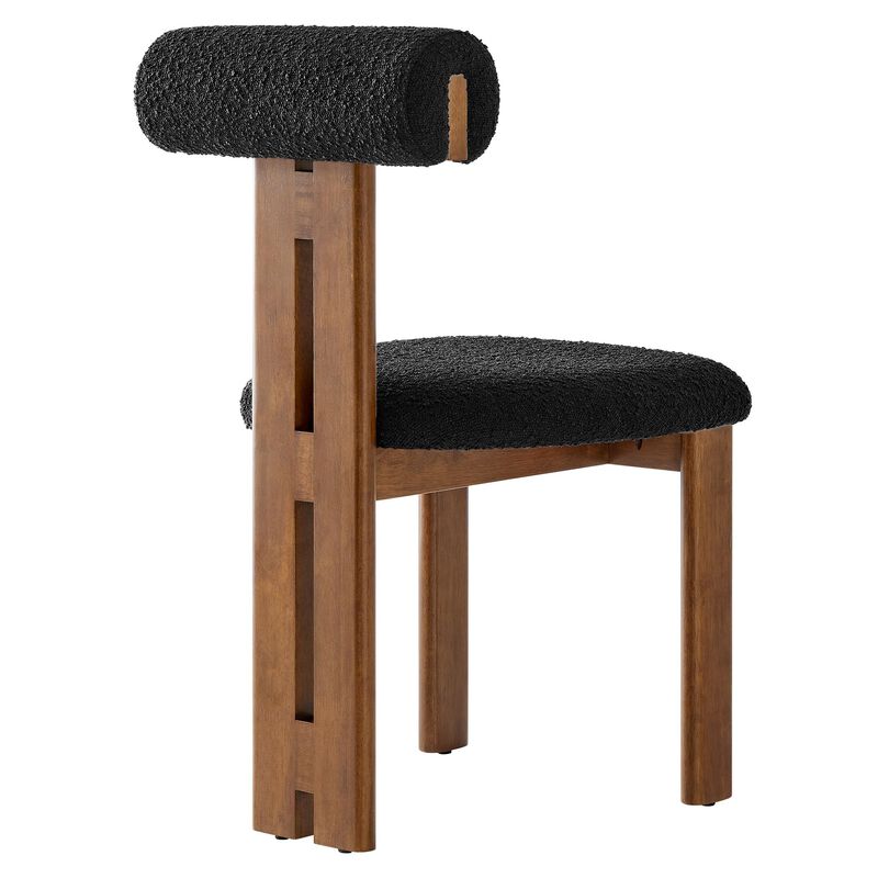 Modway Torian Upholstered Boucle Dining Chairs Set of 2 in Walnut Black - 3-Legged Farmhouse Kitchen Chairs - Mid-Century Modern Armless Accent Chairs - Comfortable Side Chairs with Wood Legs image number 7