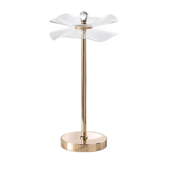 Accent Table Lamp, LED, Lotus Shape Acrylic, Copper, Gold, 18 Inch - Benzara