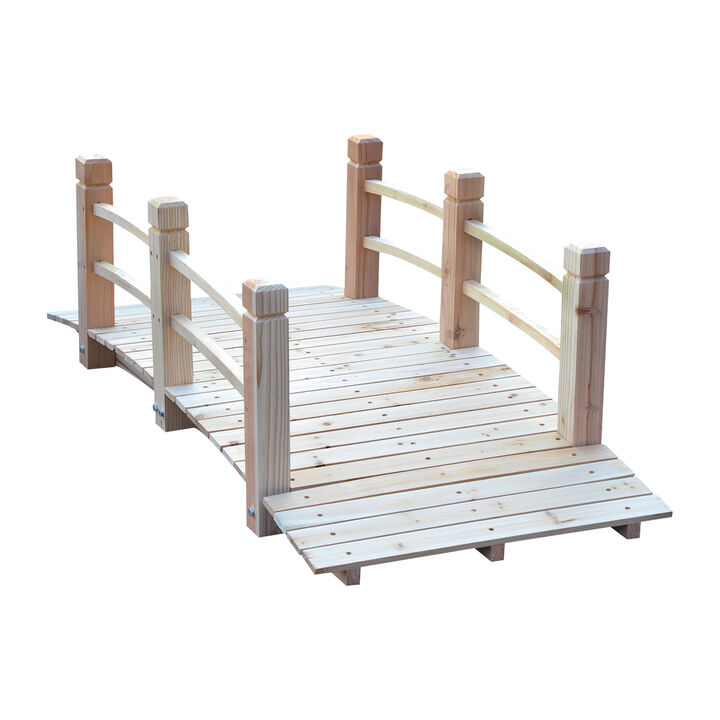 Outsunny Fir Wood Garden Bridge Arc Walkway with Side Railings for Backyards, Gardens, and Streams, Natural Wood, 60" x 26.5" x 19"
