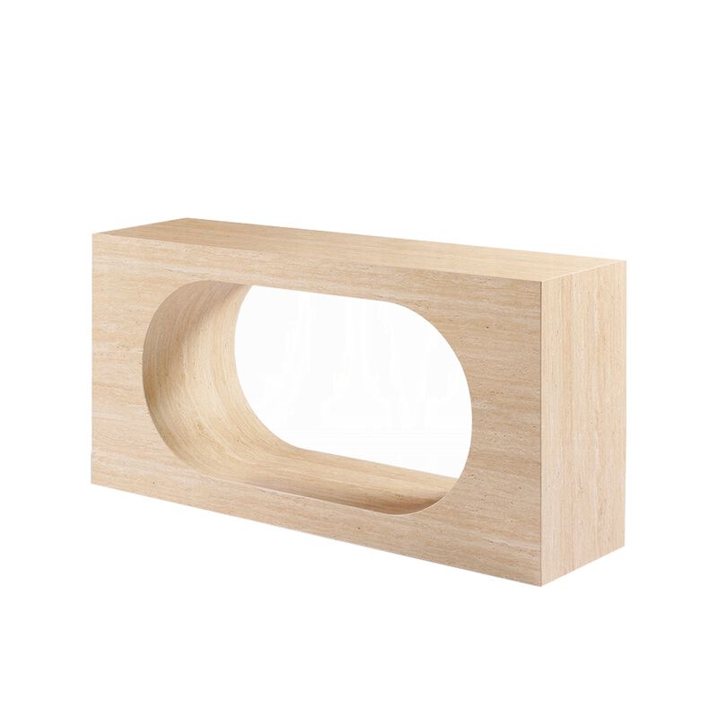 Pia Console Table, Oval Cutout Center, Beige Travertine Stone 59 Inch image number 3