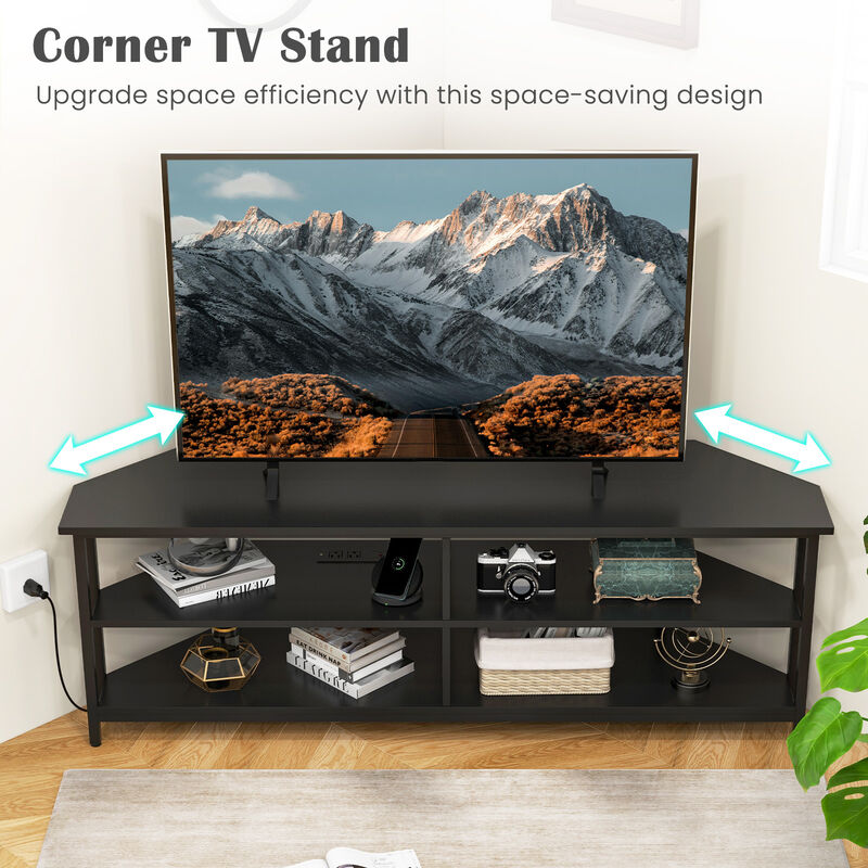 3-Tier Corner TV Stand for TVs up to 65 Inches with Charging Station