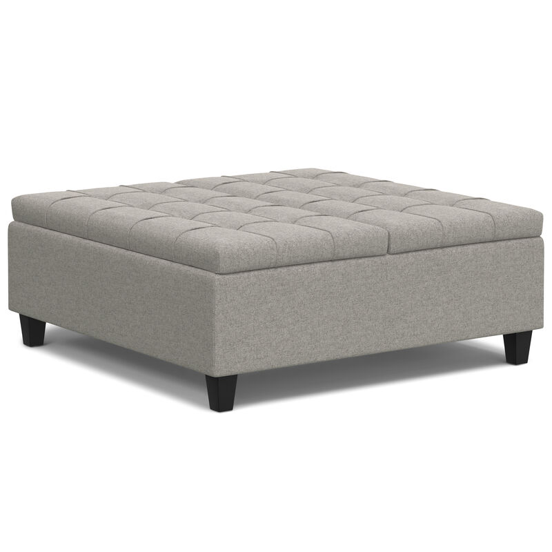 Harrison 40 inch Wide Transitional Square Large Coffee Table Storage Ottoman in Cloud Grey , Assembled image number 0