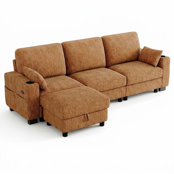 Vipbear 100 Inch Modular Sectional Sofa, Soft Chenille L Shaped Couch with Moveable Storage Ottoman