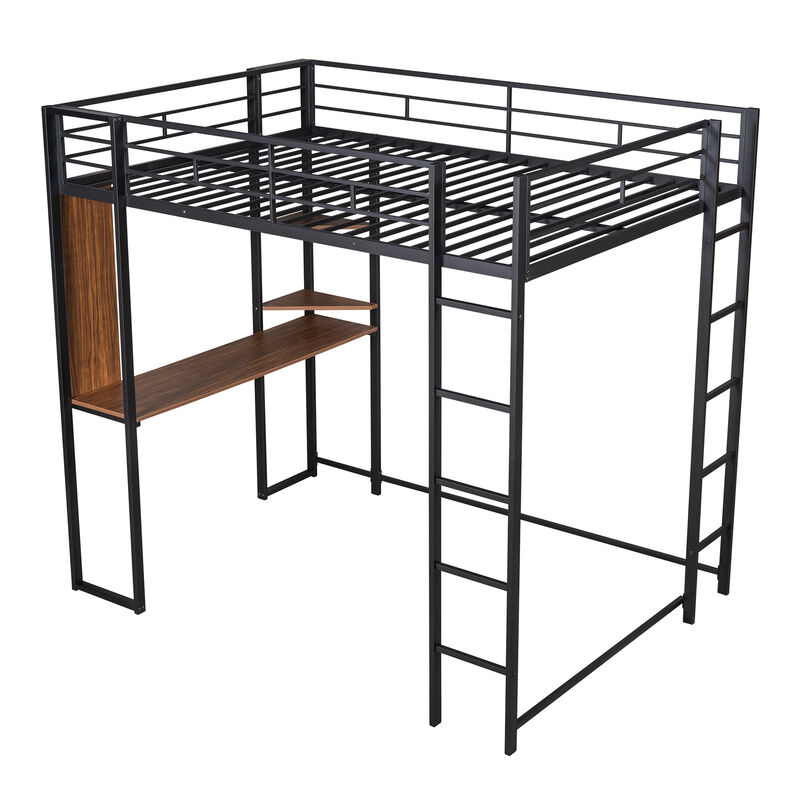 Whisen 79.5"x57" Full Size Metal Loft Bed with Desk 2 Shelves for Bedroom image number 7