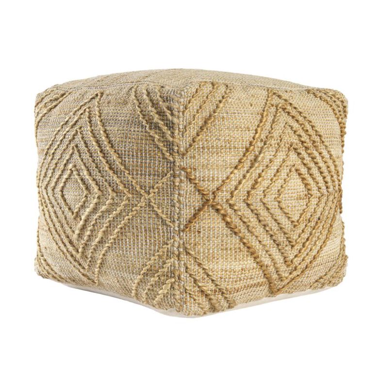 Hivvago 18 Inch Natural Jute Blend Cube Geometric Pouf Ottoman