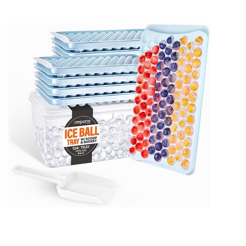 Round Ice Cube Tray with Lid and Bin &ndash; Creates 832 Ice Balls (0.60 Inch Size), Stackable Ice Cube Trays, Easy-Release Ice Balls for Drinks and Cocktails, Blue