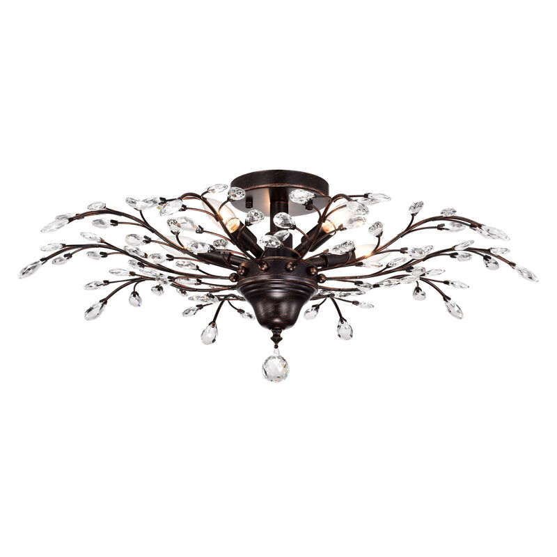Grace 5-light Antique Copper Finish Crystal Leaves Flush Mount image number 0