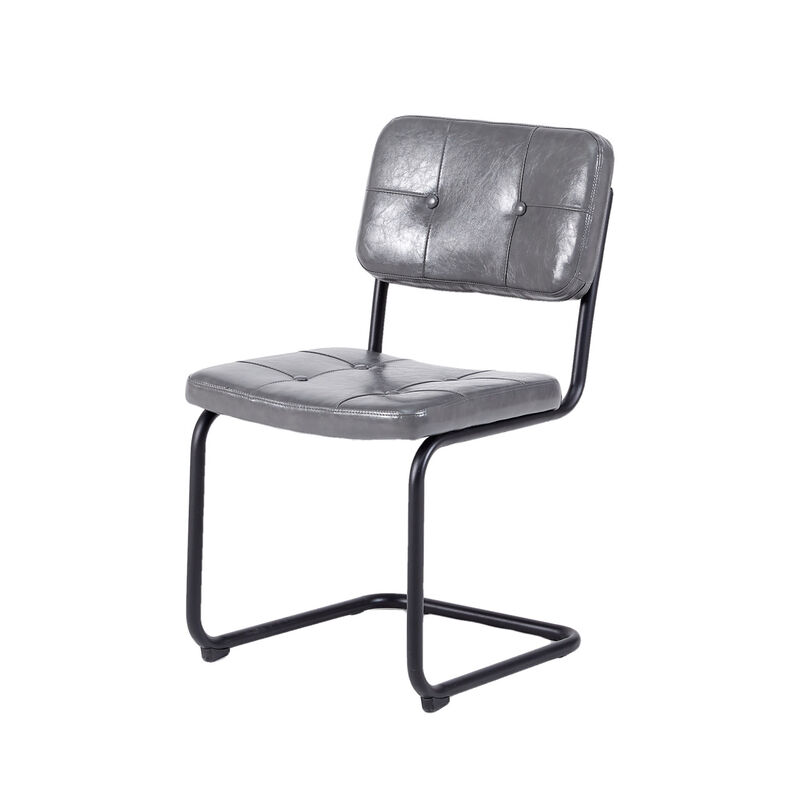 Light grey modern simple style dining chair PU leather black metal pipe dining room furniture chair set of 4