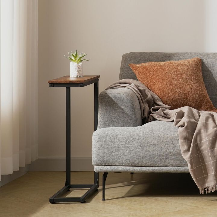 DALEMHOME C Shaped End Table, Couch Side Table for Small Spaces, Slide Under Sofa TV Tray Snack Arm Table for Living Room, Bedro