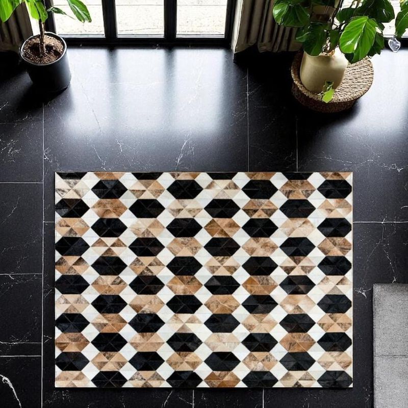 Cowhide Patchwork Rug, Brown Calfskin Floor Rug, image number 5