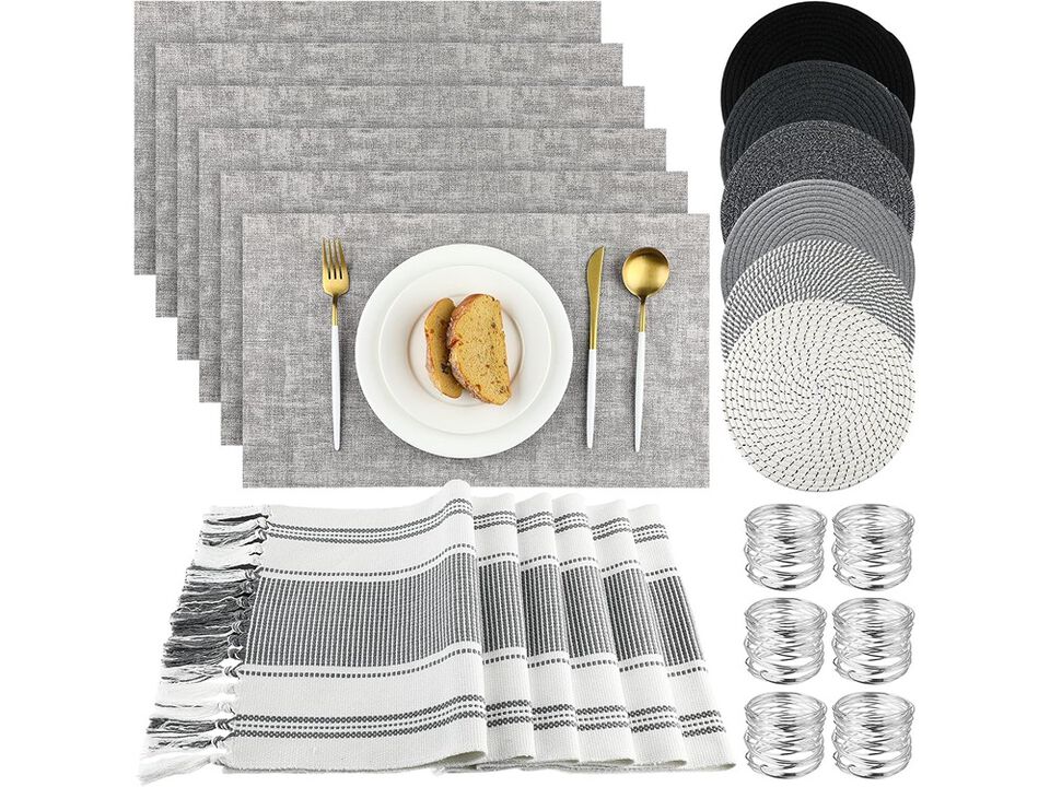Boho Table Runner Placemat and Napkin Ring Set