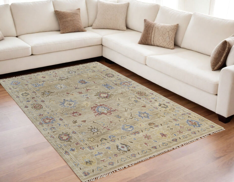 HomeRoots Wool Floral Hand Knotted Area Rug With Fringe