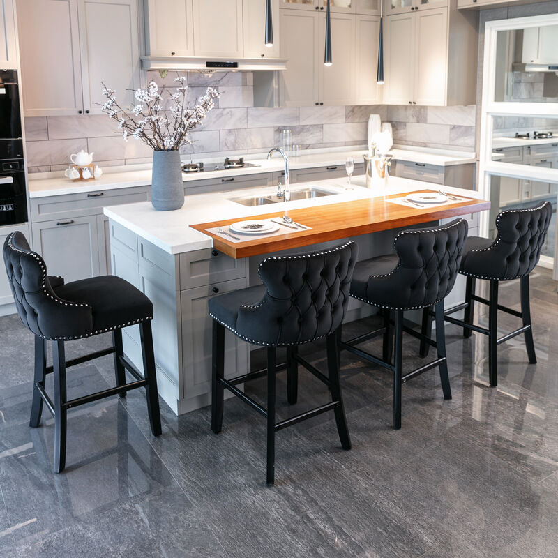 Streamdale Set of 8 Contemporary Velvet Wing-Back Barstools