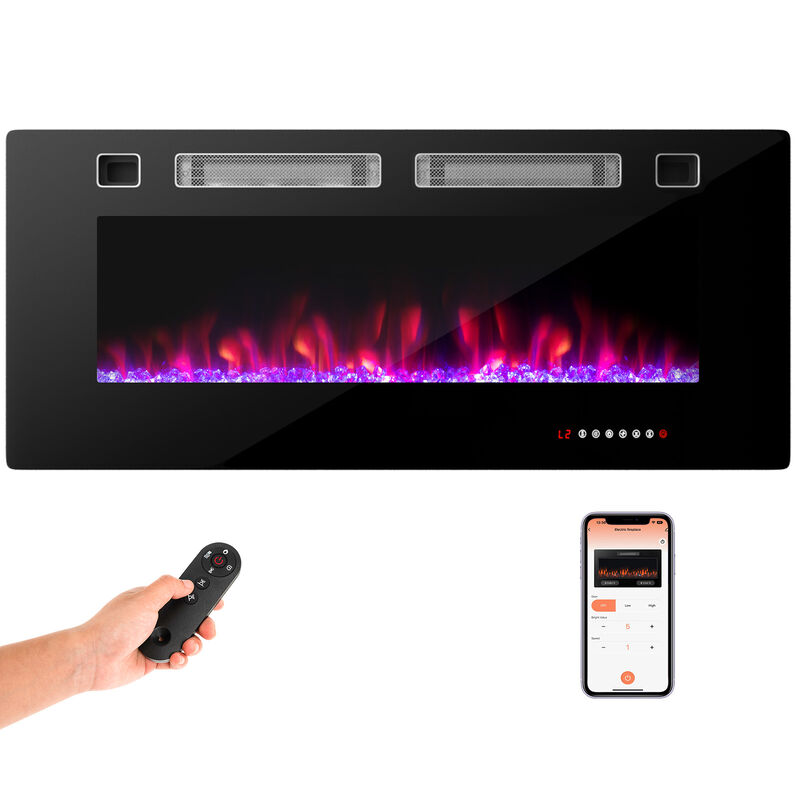 Ultra-Thin Electric Fireplace with Decorative Crystal Display