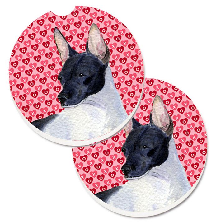 Caroline's Treasures Rat Terrier Hearts Love & Valentine's Day Portrait Set of 2 Cup Holder Car Coasters SS4480CARC, 2.56, Multicolor