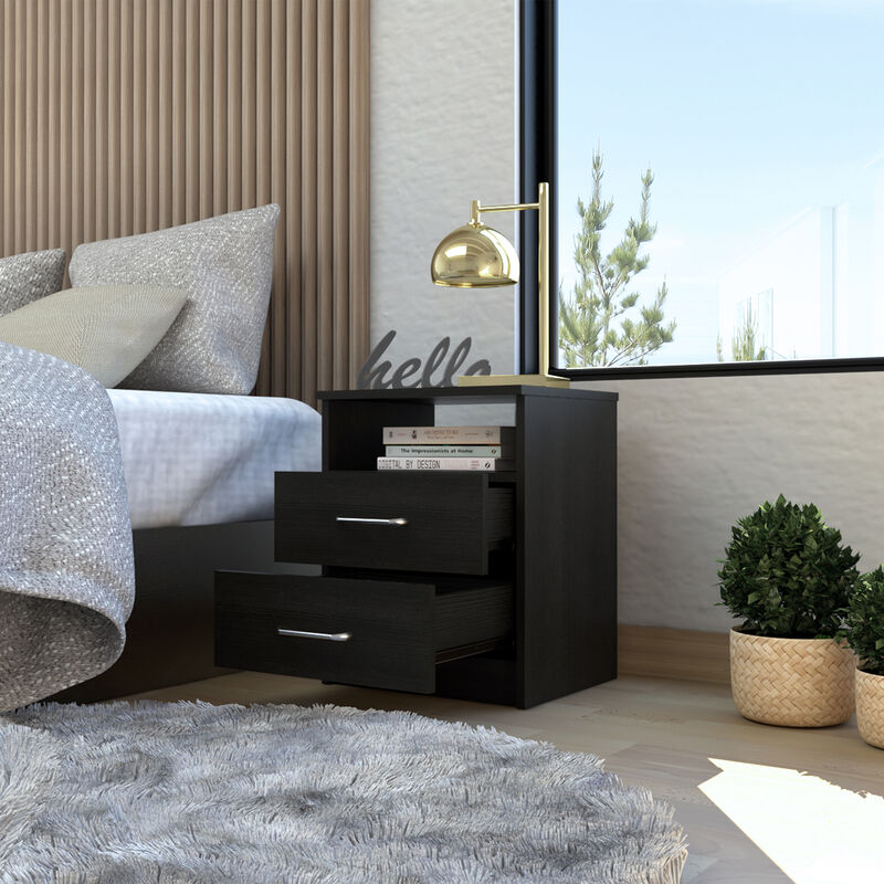 Streamdale Brookline 2-Drawer 1-Shelf Rectangle Nightstand Black Wengue