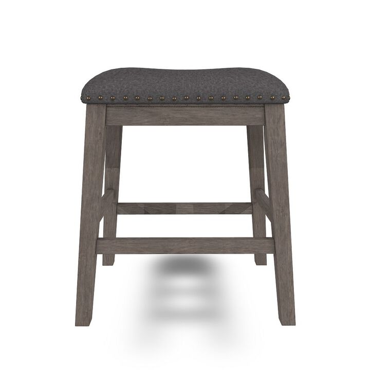 Caity Counter Height Stool Set of 2, Gray Wood Frame, Cushioned Seat - Benzara