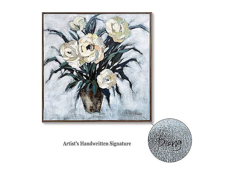 32 X 32 Inch Textured Hand Painted White Floral Oil Large Wood Framed Canvas Art image number 1