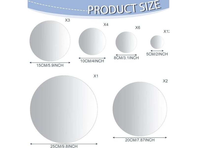 28  Glass Mirror Tiles &ndash; Frameless Round Wall-Mount Decor Set