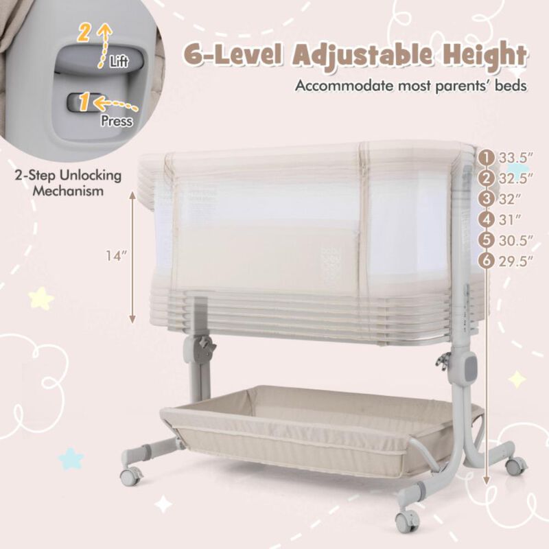 Hivvago Baby Bassinet Bedside Sleeper with 6-Level Adjustable Height