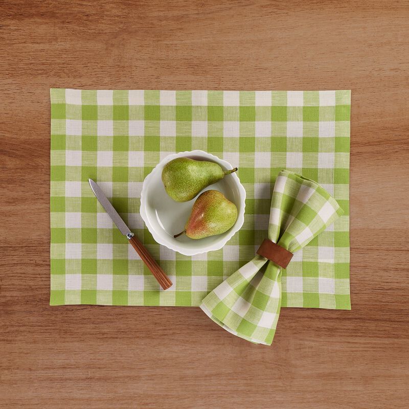 Solino Home Morgan Check 100% Linen Placemats &ndash; Set of 4, 14 x 19 in, Machine Washable, Holiday and Everyday Dining