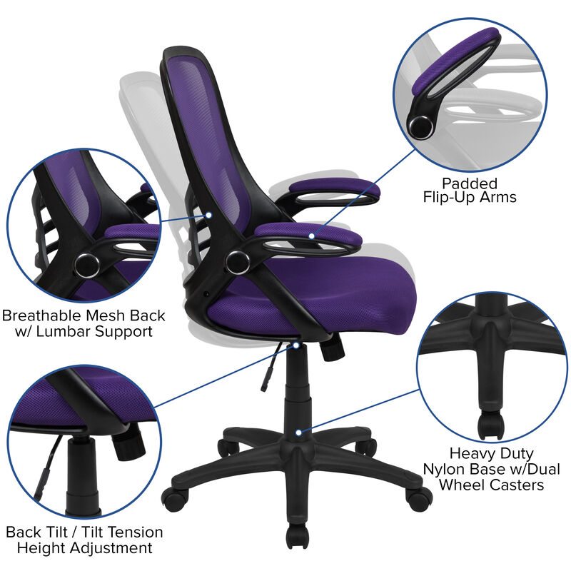Porter High Back   Mesh Ergonomic Swivel Office Chair with Frame and Flip-up Arms image number 3