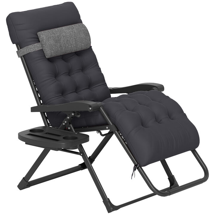 Hivvago Outdoor Folding Recliner with Padded Seat and Cup Holder