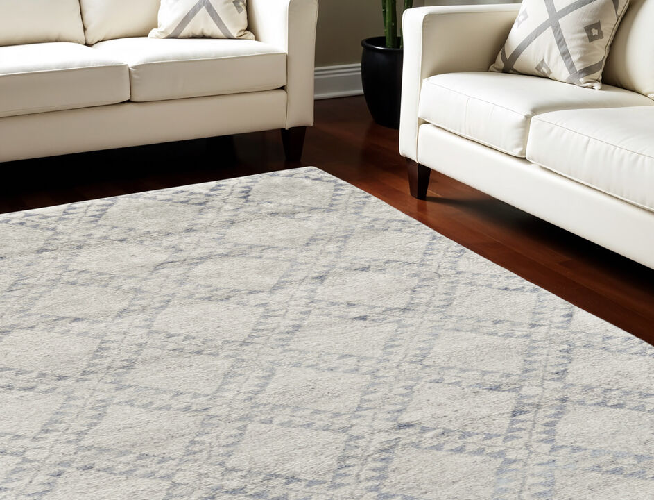 HomeRoots Geometric Hand Knotted Worn Faded Area Rug