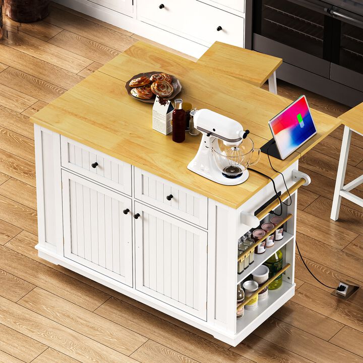 Merax Farmhouse Kitchen Island with Drop Leaf