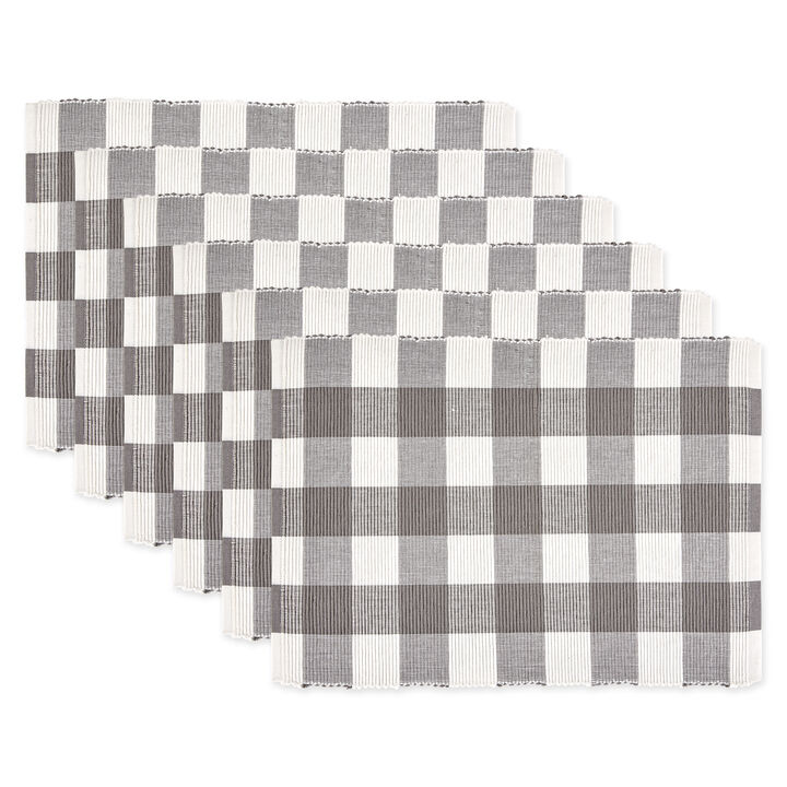 Set of 6 Gray and White Checkered Placemat  19"