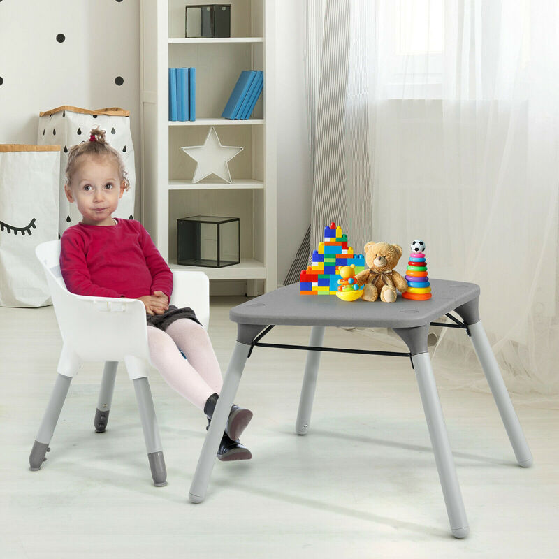 4-in-1 Kids Table Chair Set Convertible with Comfortable PU Cushion