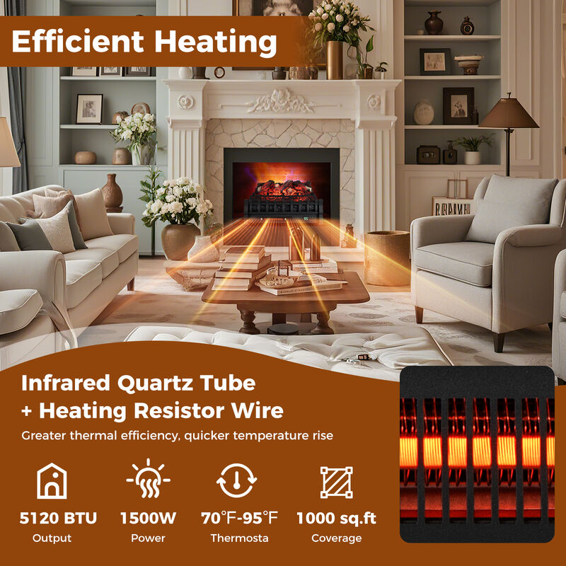 Infrared Quartz Electric Fireplace with Adjustable 3D Flame for Efficient Home Heating and Ambiance