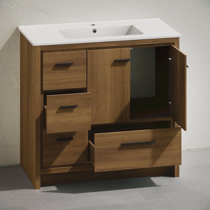 Virage 36" Freestanding Bathroom Vanity in Brown Oak with Sink Top image number 5