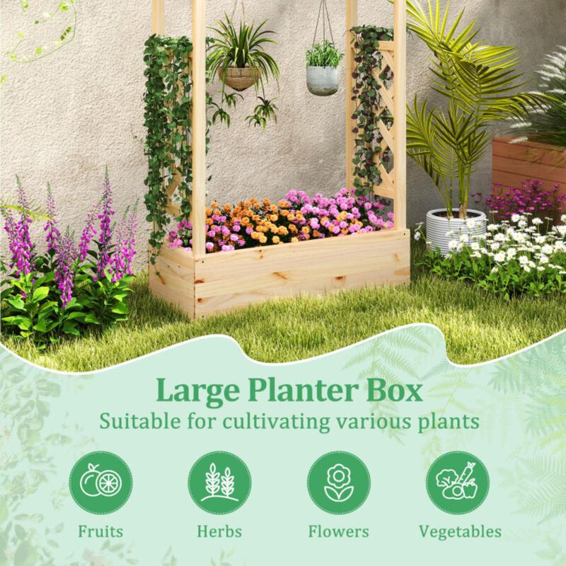 Hivvago Wooden Raised Garden Bed Planter Box with Trellis and Hanging Roof
