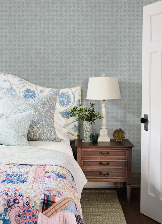 Button Block Blue Geometric Wallpaper (Set of 2)