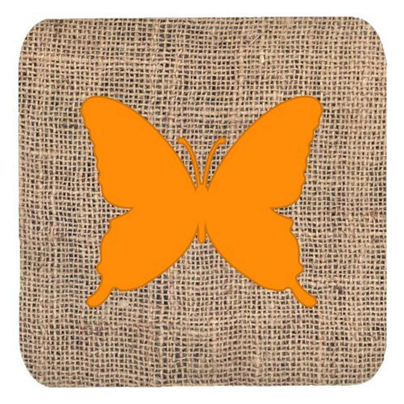 Caroline's Treasures BB1046-BL-OR-FC Butterfly Burlap and Orange Foam Coasters (Set of 4), 3.5 H x 3.5 W, Multicolor