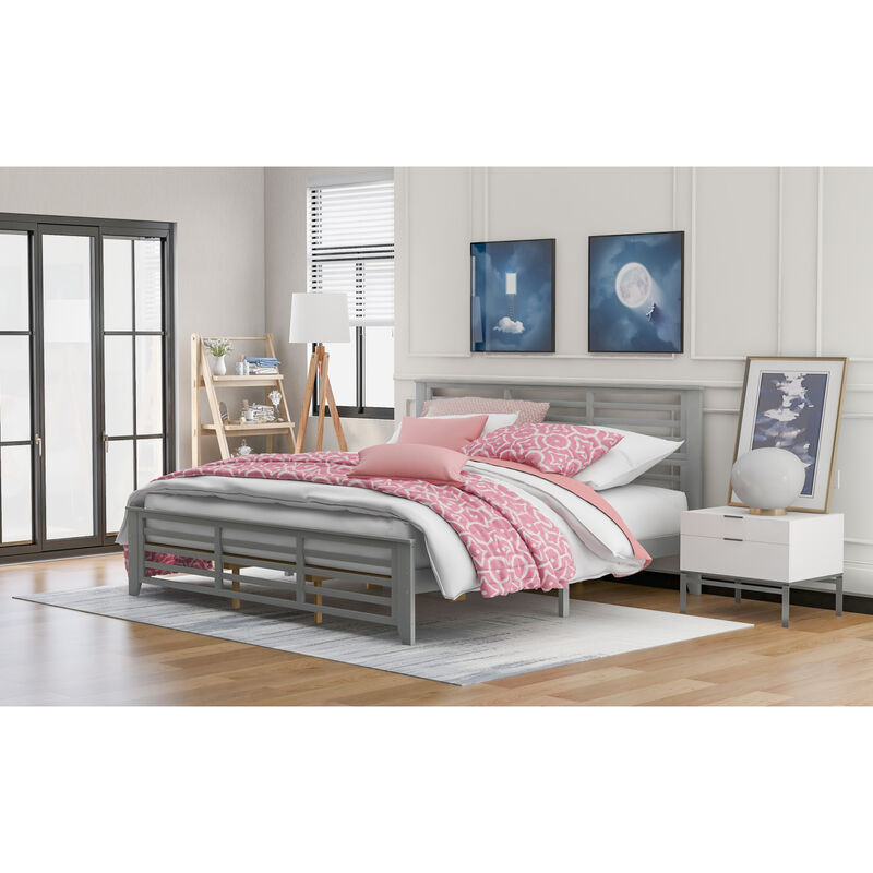 Platform Bed with Horizontal Strip Hollow Shaped, King Size
