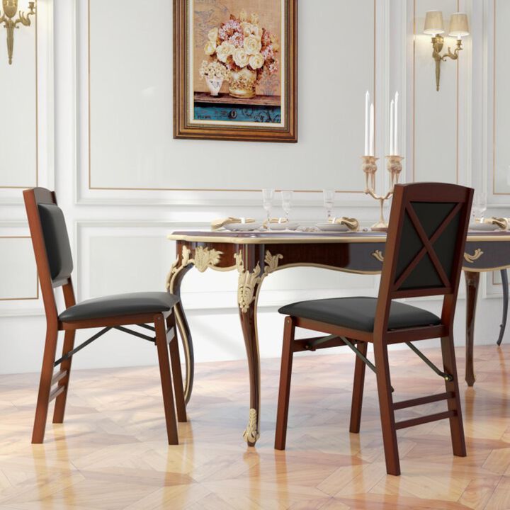 Hivvago Set of 2 Folding Dining Chairs with Padded Seat and High Backrest-Brown