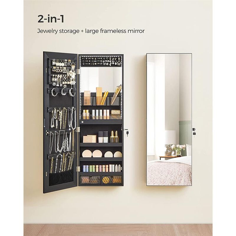Freestanding Jewelry Armoire Organizer with LED Mirror &ndash; Lockable Storage Cabinet with Drawers, Hooks & Shelves for Bedroom image number 2