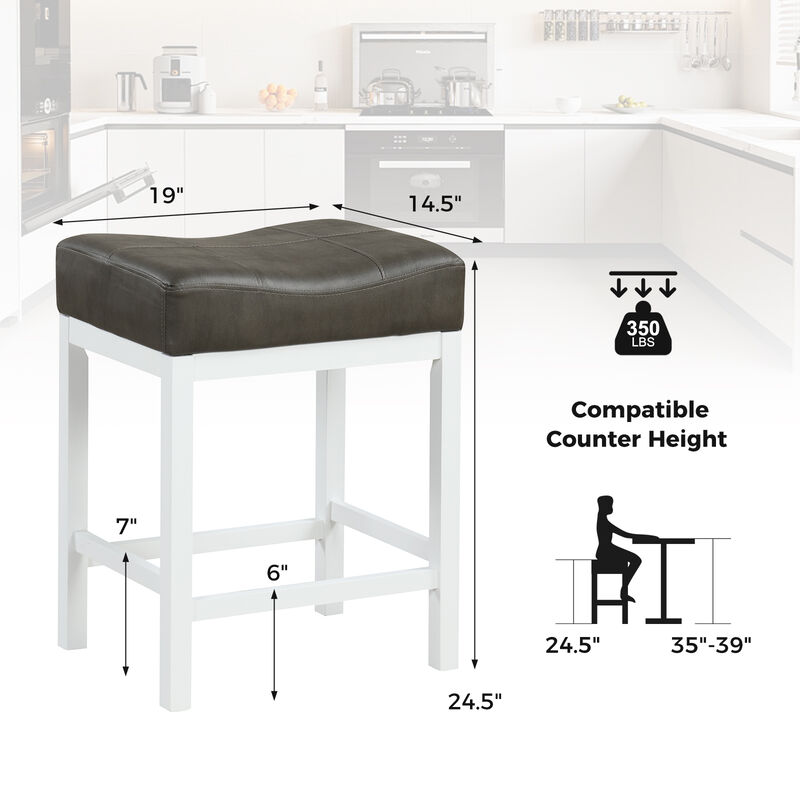 Set of 2 Linen Fabric Saddle Stools with Cushioned Seat for Comfort