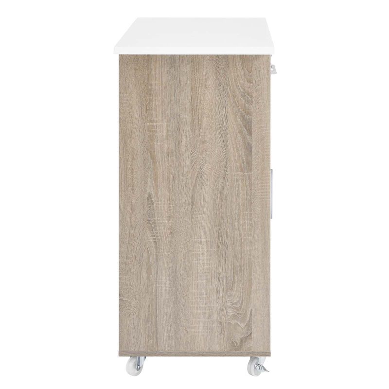 Modway Culinary Rolling Kitchen Cart with Storage in Oak White - 3 Tiers Kitchen Island on Wheels with Spice Rack, Functional as a Coffee Station, Bar Cabinet or Butcher Block Island image number 1