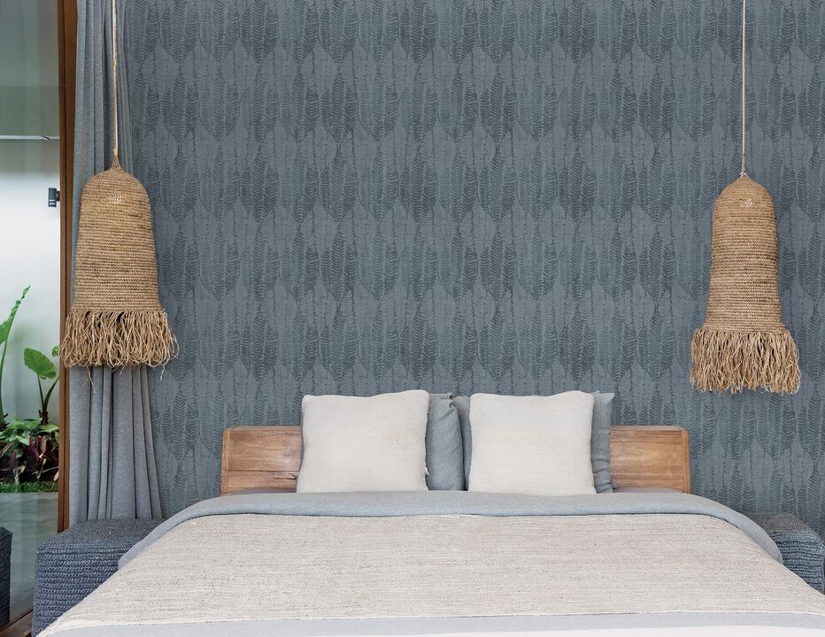 Bazaar Wasabi Leaves Blue Wallpaper G78339