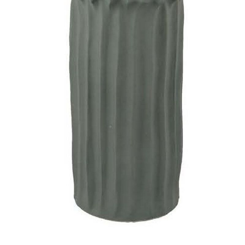 Decorative Accent Vase, Sleek Cactus Design, 36 Inch Green Ceramic