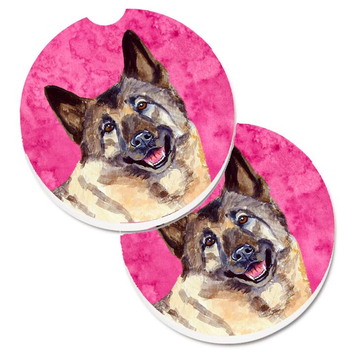 Caroline's Treasures Pink Norwegian Elkhound Set of 2 Cup Holder Car Coasters LH9398PKCARC, 2.56, Multicolor