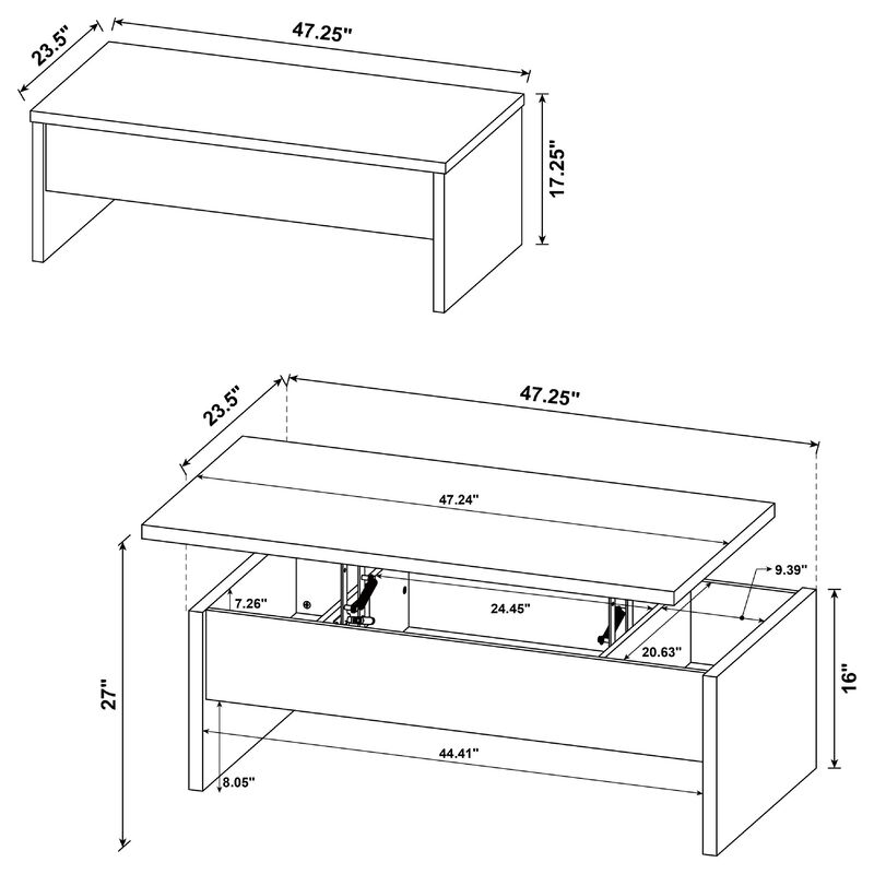 Kerra Lift-Top Coffee Table, Hidden Storage, Light Oak Wood 47 Inch image number 7