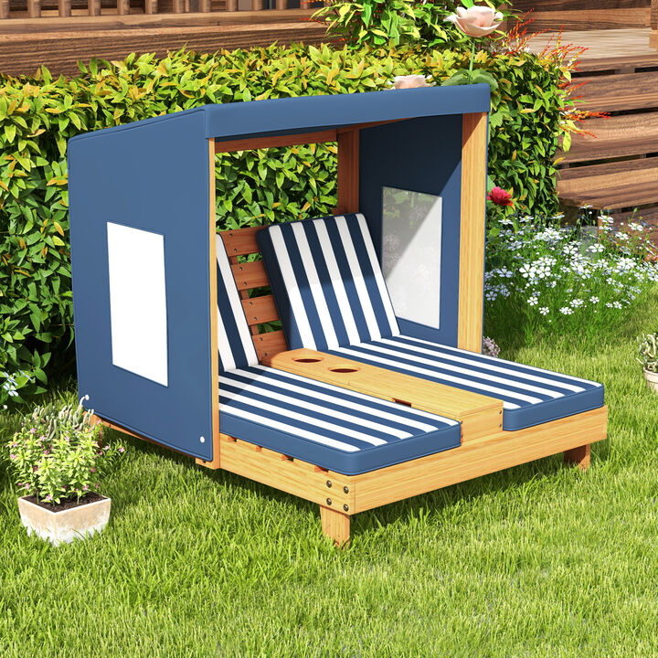 Adjustable Kids Outdoor Lounge with Shade and Convenient Cup Holders