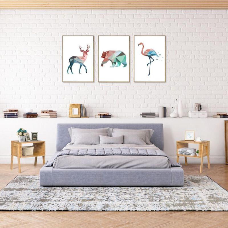 Hivvago 2 Pieces Bamboo Nightstand Sofa Table with Storage Shelf