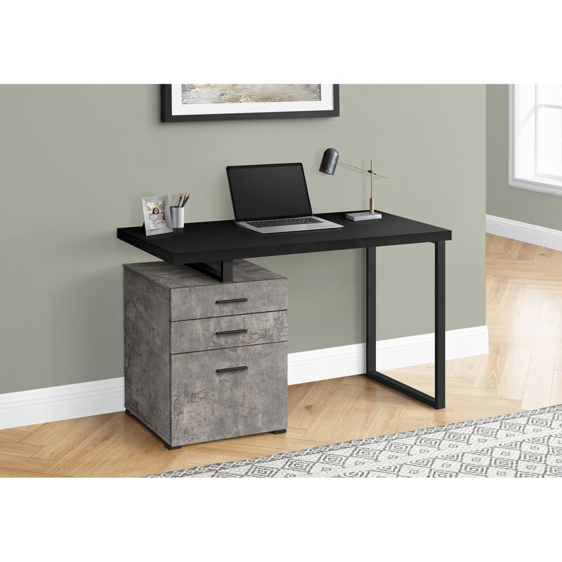 Monarch Specialties I 7647 Computer Desk, Home Office, Laptop, Left, Right Set-up, Storage Drawers, 48"L, Work, Metal, Laminate, Grey, Black, Contemporary, Modern